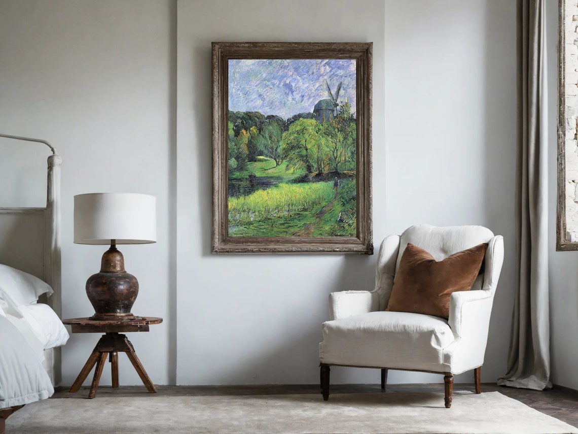 Windmill Above a Green Valley Countryside Post Impressionist Print - Image 8