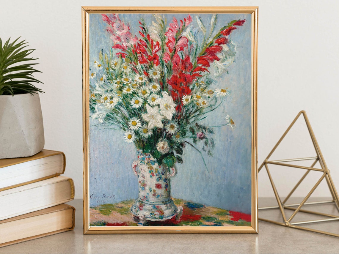 Claude Monet Gladiolas Lilies and Daisies Bouquet Floral Print - Image 3