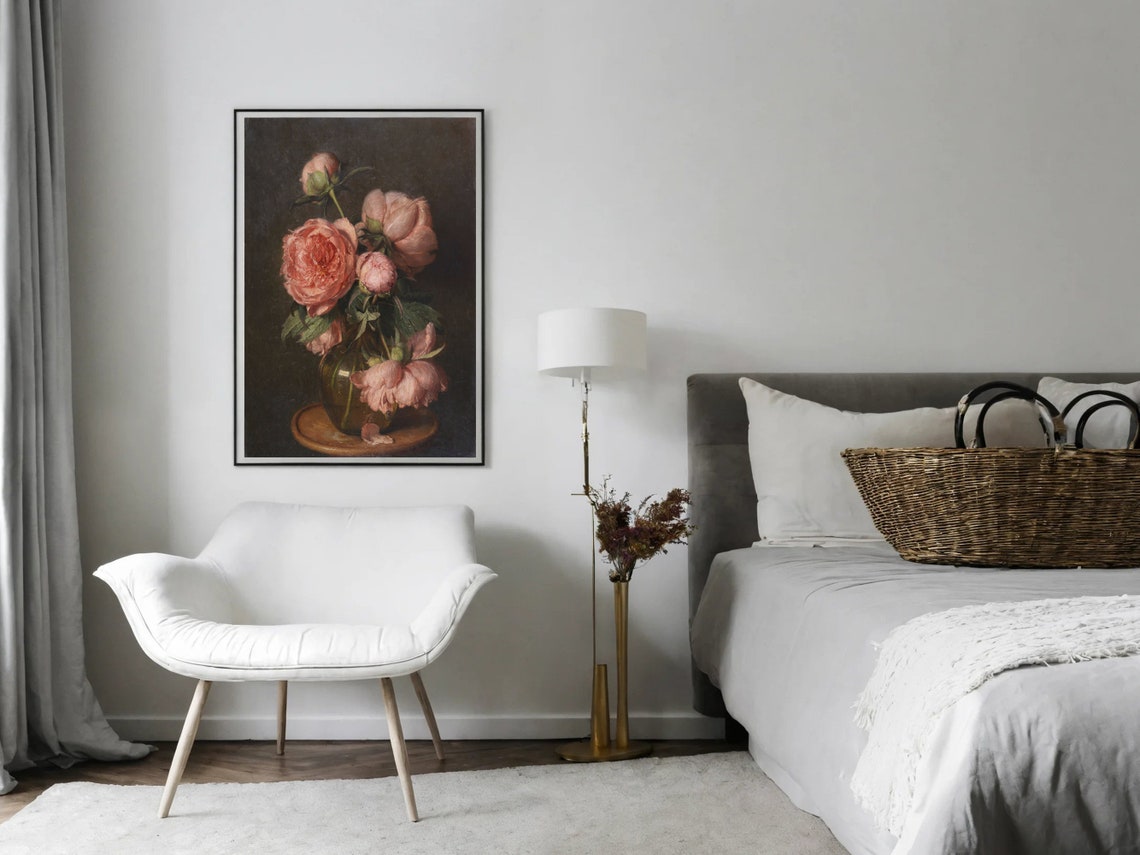 Pink Peonies Glass Vase Moody Dark Floral Still Life Classic Poster - Image 5