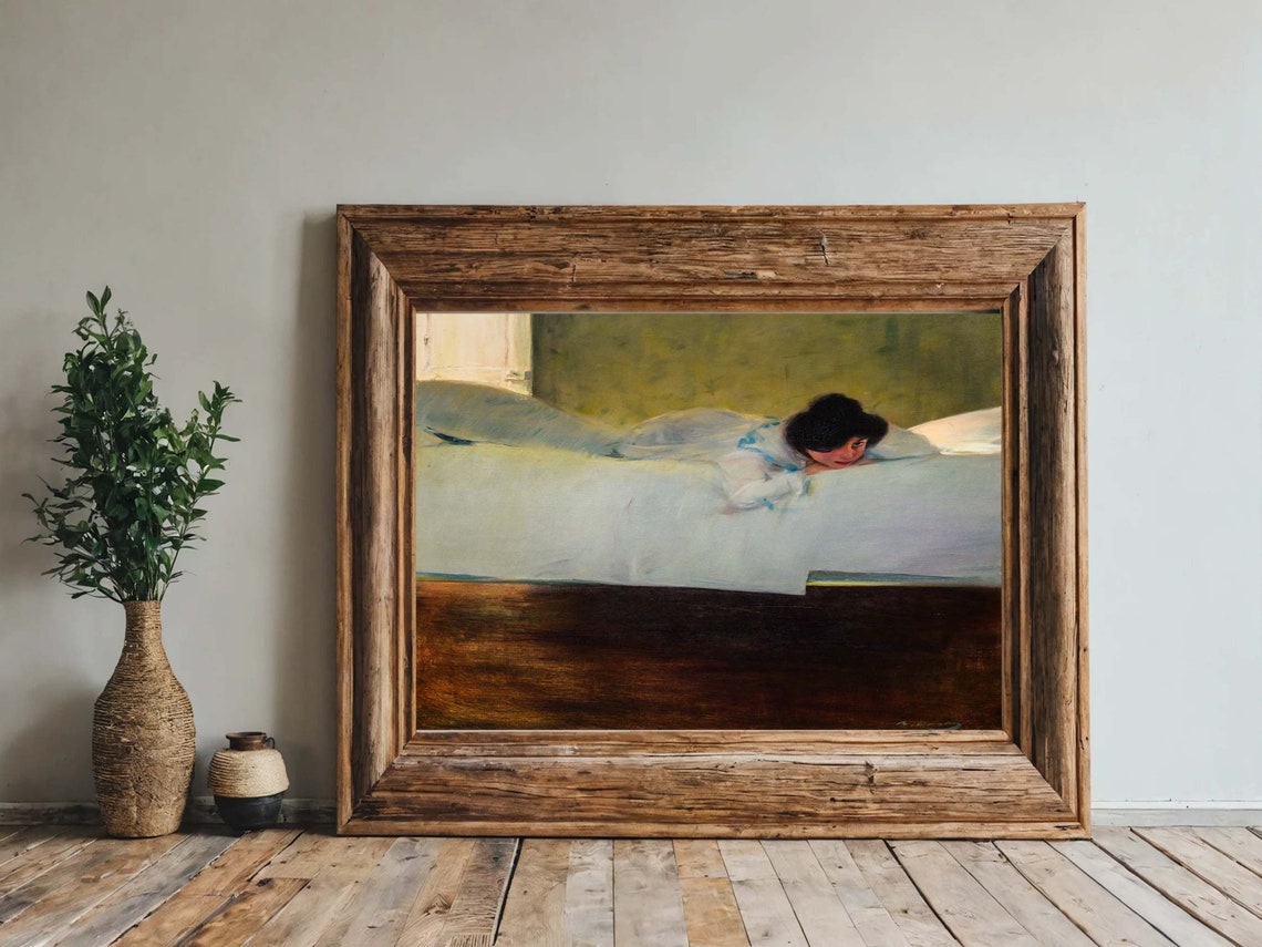 Ramon Casas Laziness Painting Lounging Woman on White Bed Print - Image 3
