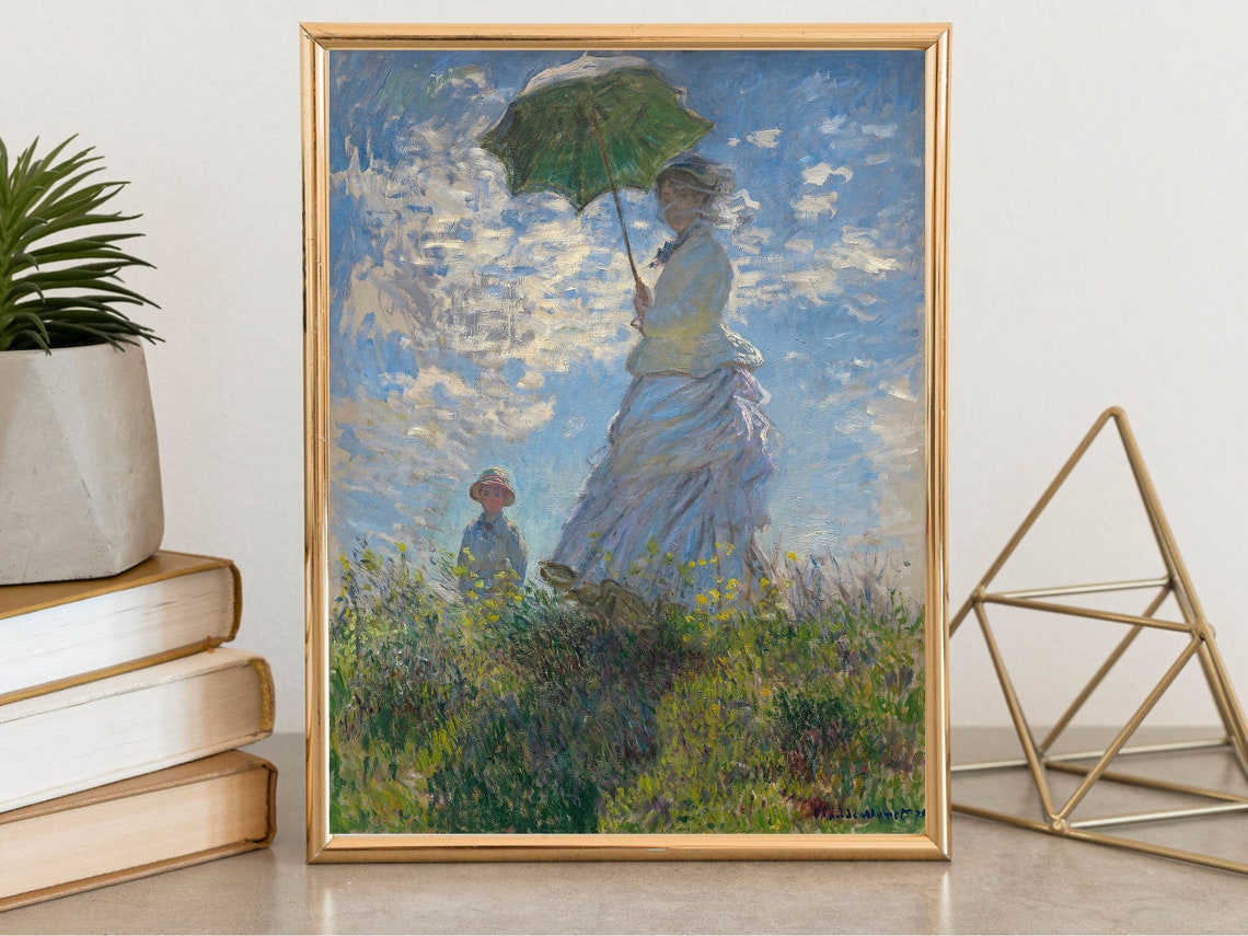 Claude Monet Woman with a Parasol Impressionist Meadow Poster