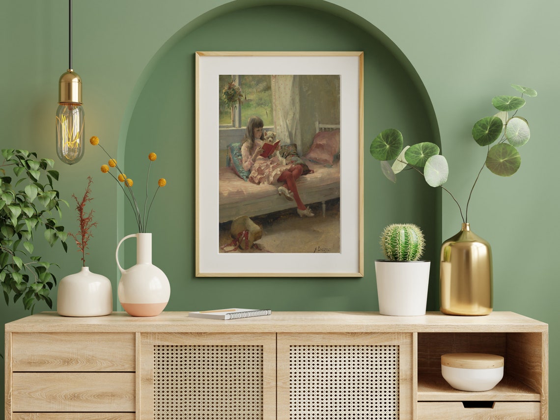 Victorian Girl Art Print Good Friends Vintage Portrait Painting Print Dog Print Nursery Print Wall Art - Image 7