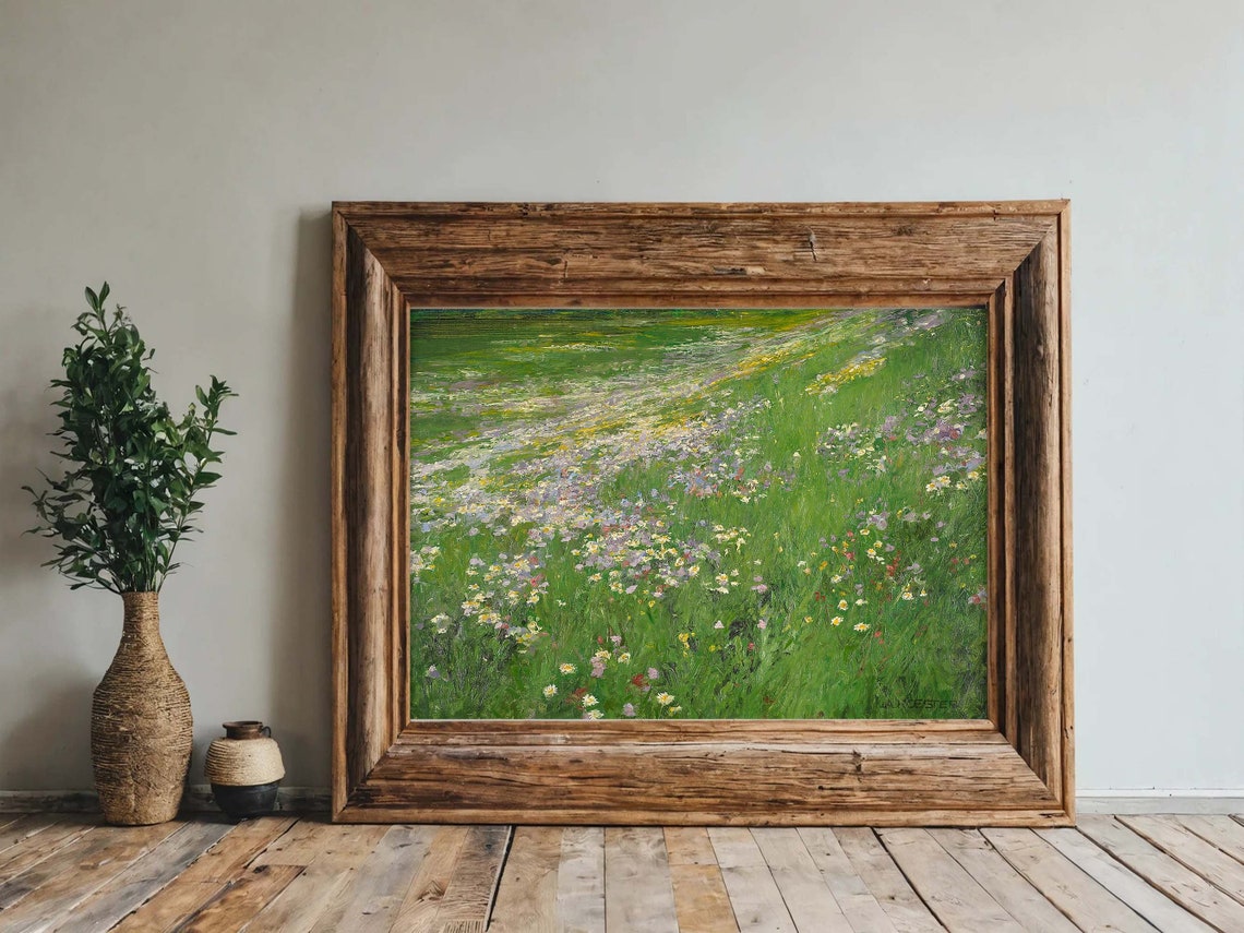 Muted Meadow Wildflowers Painting Flower Meadow Vintage Landscape Painting Print Farmhouse Wall Decor Wildflower Art Print Wall Art - Image 2