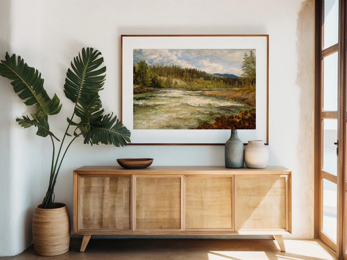 Vintage Wilderness River Forest Rustic Landscape Nature Print - Image 6