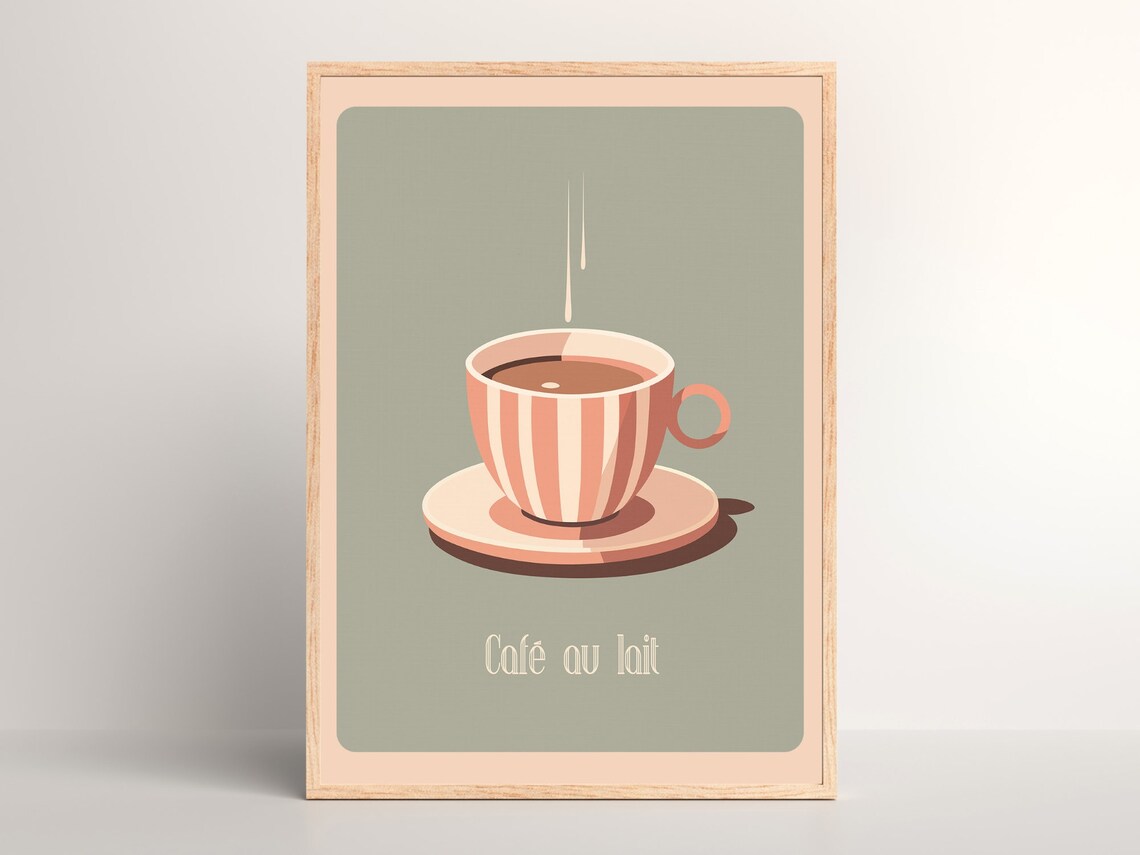 Striped Blush Coffee Vintage Mid-Century Art Print
