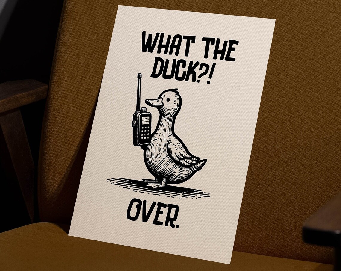 What the Duck Over Humorous Funny Duck Radio Vintage Style Poster