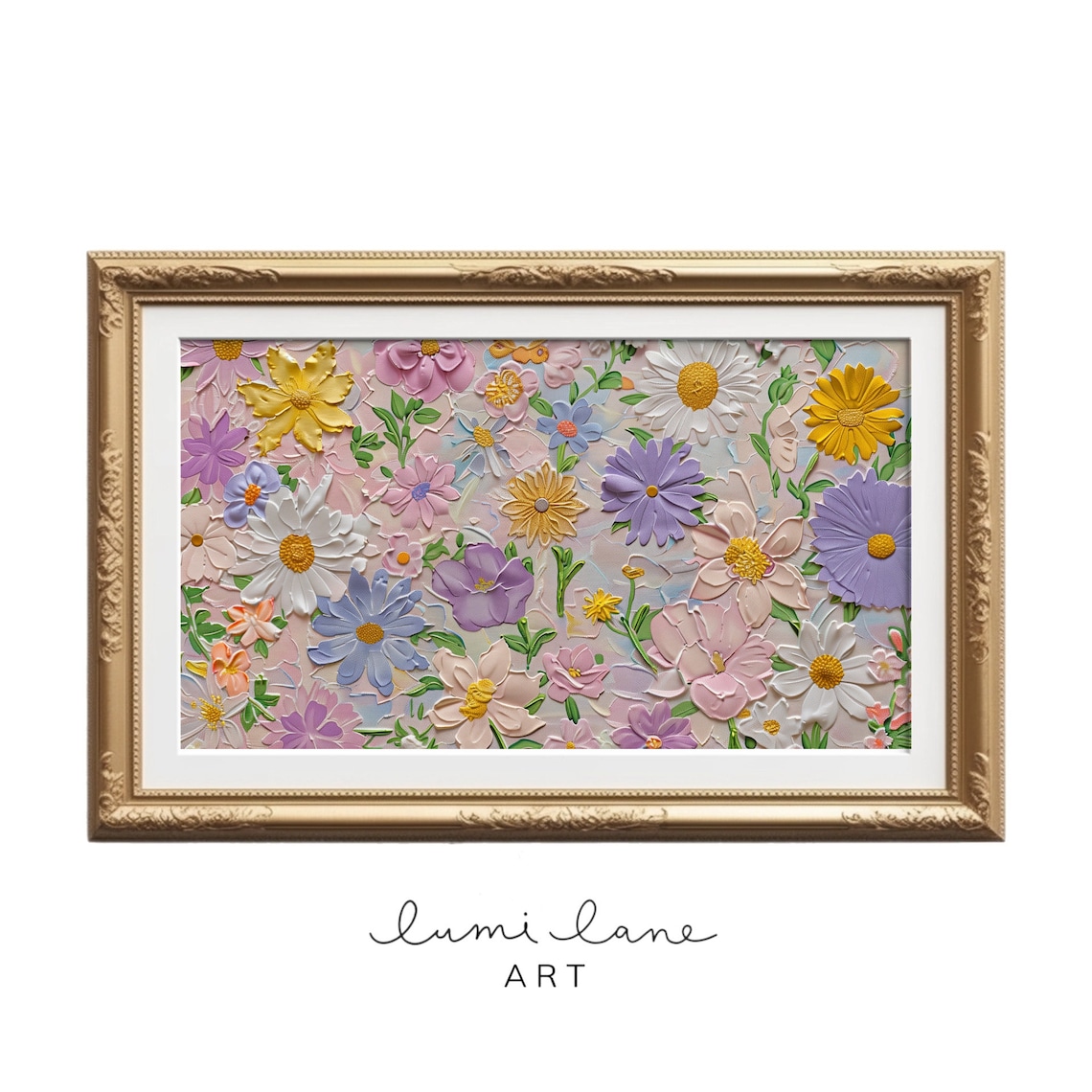 Textured 3D Floral Collage Pastel Daisies Impasto Painting Wall Art