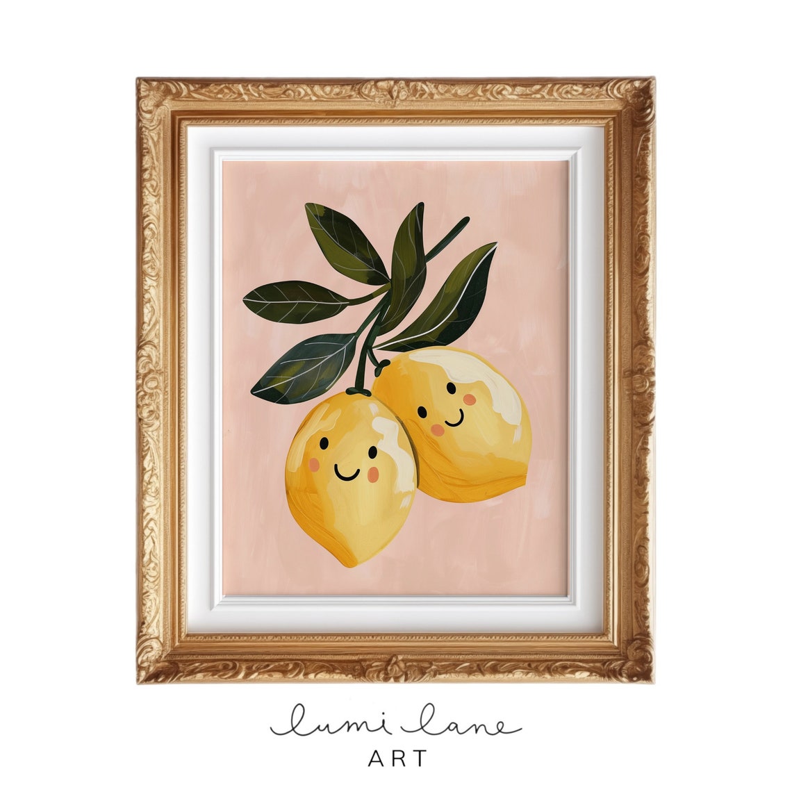 Cute Smiling Lemons On Branch Fun Fruit Kitchen Decor Poster