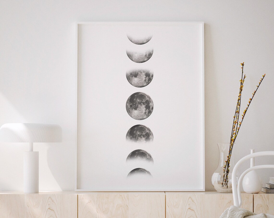 Moon Phases Celestial Art Print, Lunar Study