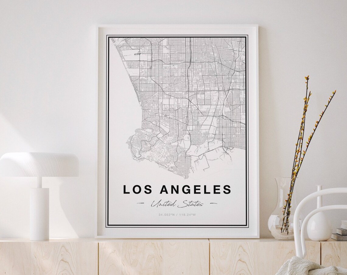Los Angeles City Map Minimalist Black And White Modern Art Print