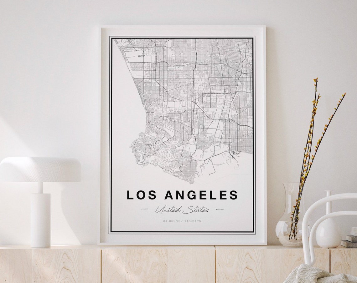 Los Angeles City Map Print Los Angeles Wall Art Los Angeles City Prints Map Of Los Angeles Map Prints Street Maps City Map Wall Art