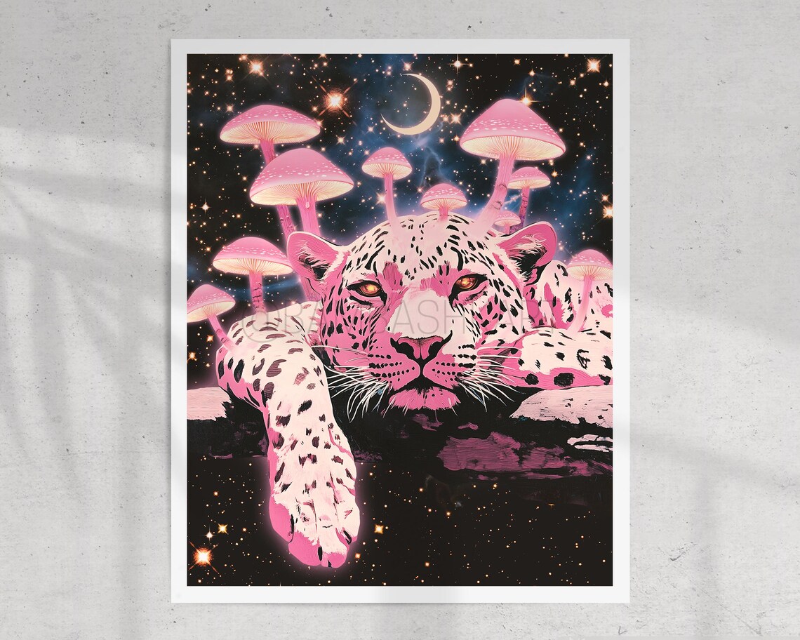Pink Leopard Psychedelic Poster, Retro Animal Art - Image 3