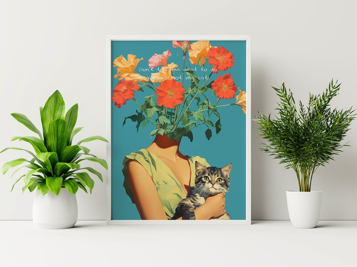 You Are Not My Cat Retro Surreal Cat Poster - Image 2