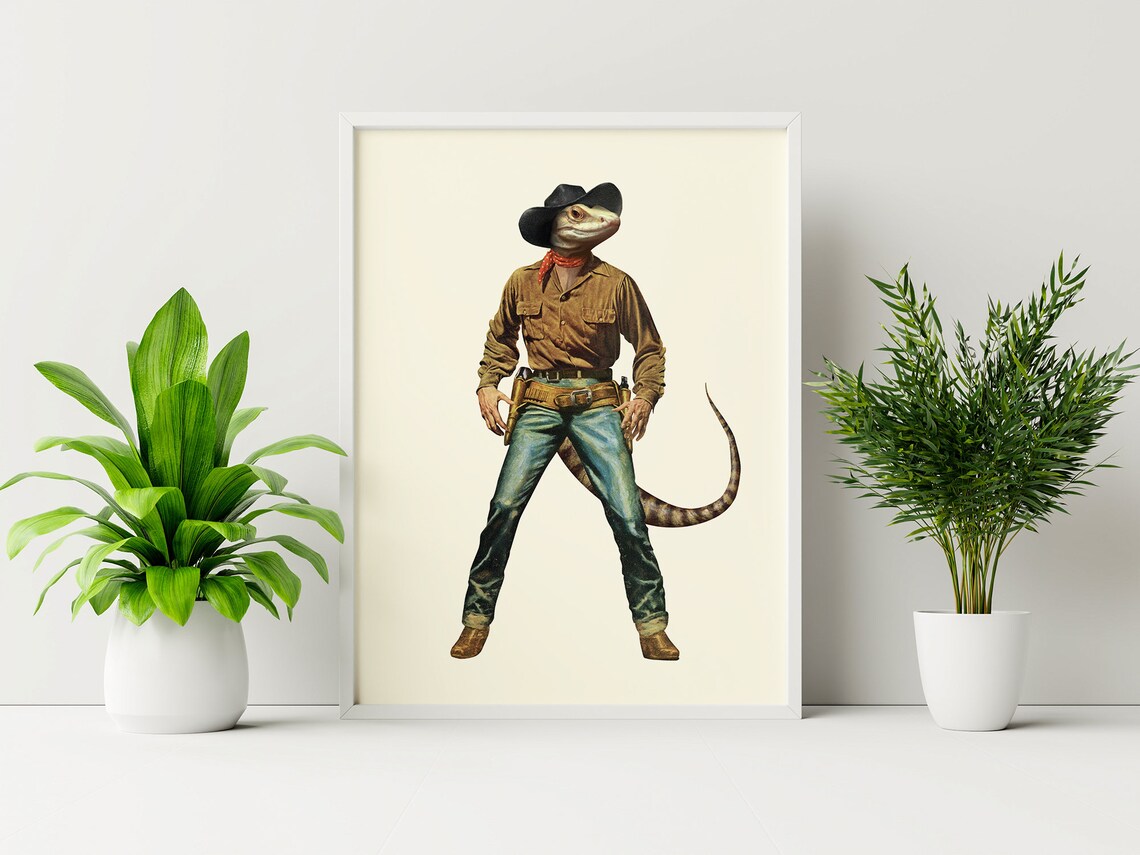 Lizardboy Cowboy Retro Animal Wall Art Print - Image 2