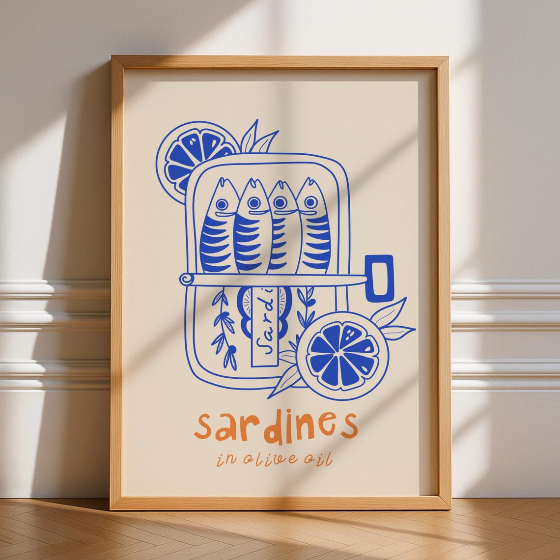 Sardines In Olive Oil Blue Line Drawing French Kitchen Food Poster