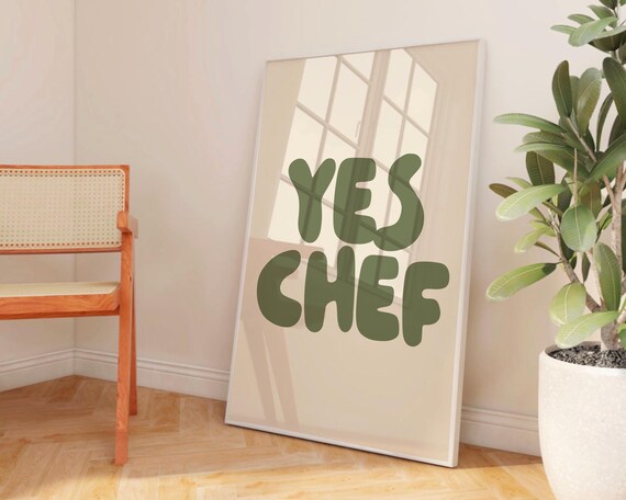 Fun Yes Chef Green Retro Bubble Typography Kitchen Wall Poster