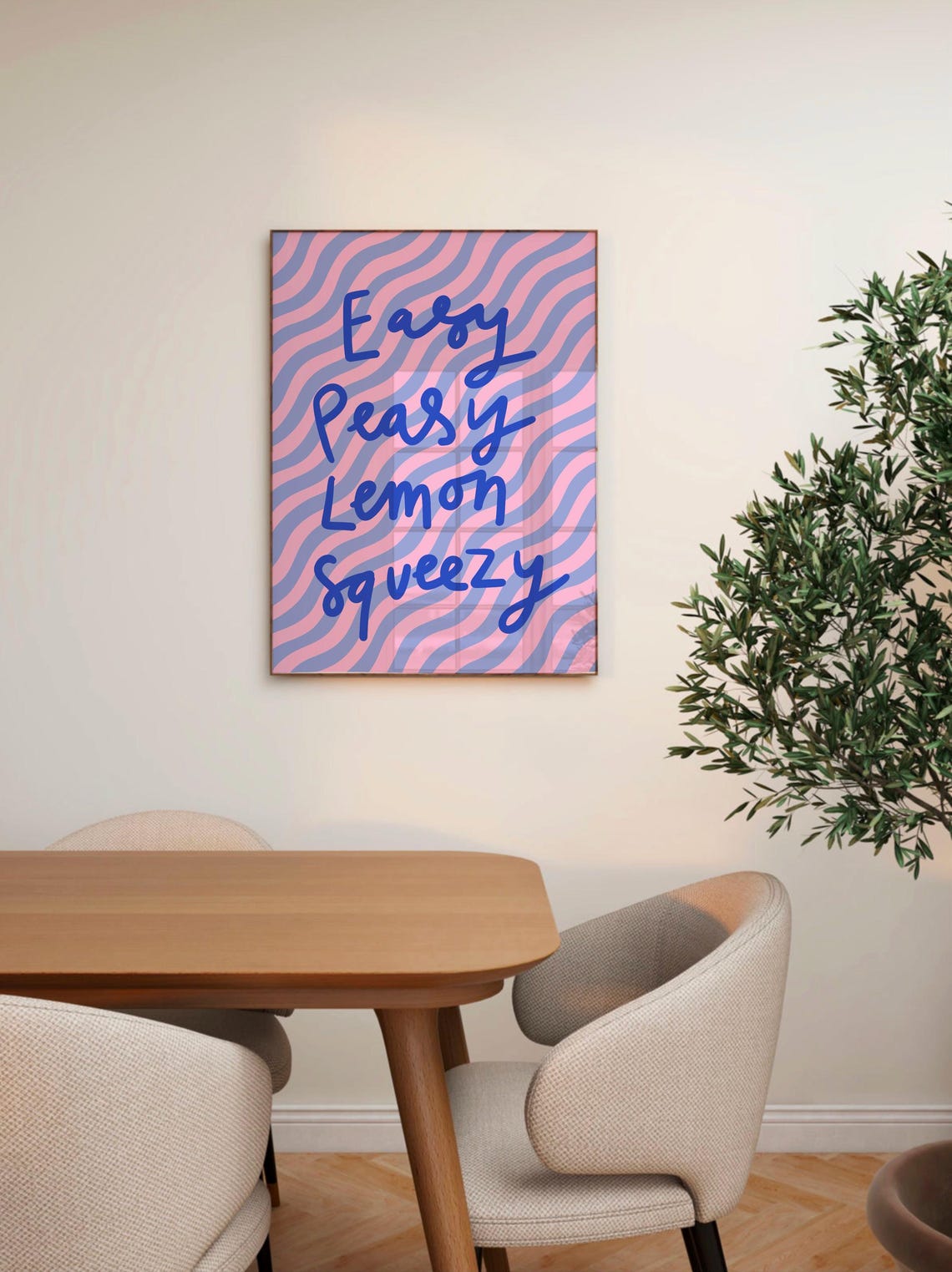 Easy Peasy Lemon Squeezy Pink Lavender Wavy Hand Lettering Poster