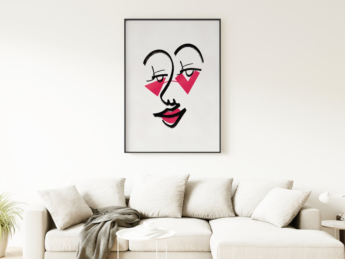 Abstract Face Line Drawing Pink Sunglasses Bold Modern Wall Art - Image 2