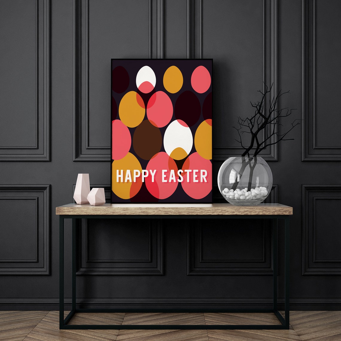 Happy Easter Retro Egg Pattern Bold Spring Holiday Wall Art Poster - Image 2