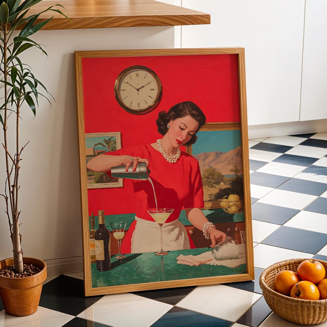 Retro 1950s Housewife Cocktail Hour Vintage Kitchen Art Print