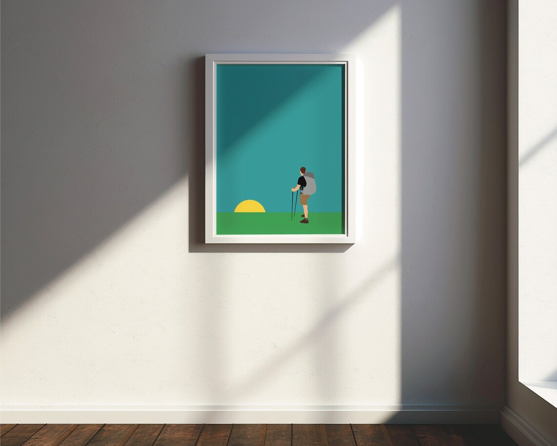 Hiker Minimal Modern Art Print, Hiking Mountains - Image 3