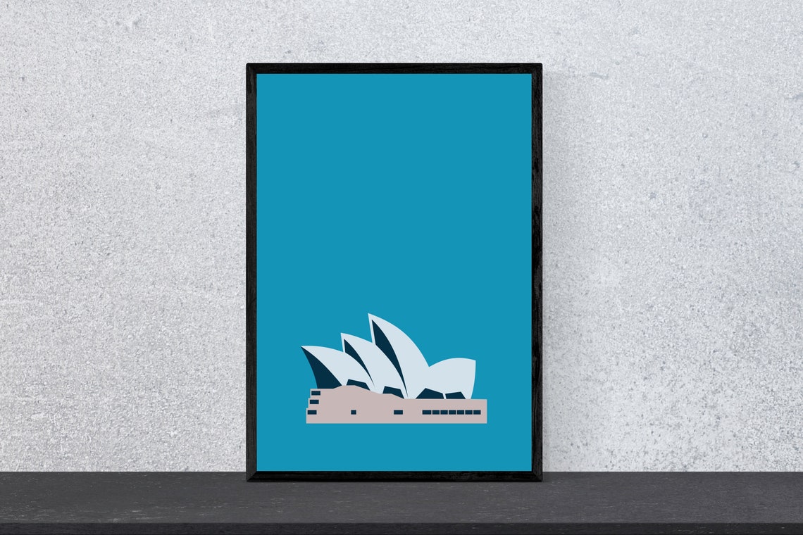 Sydney Opera House Minimal White on Blue Landmark Art Poster