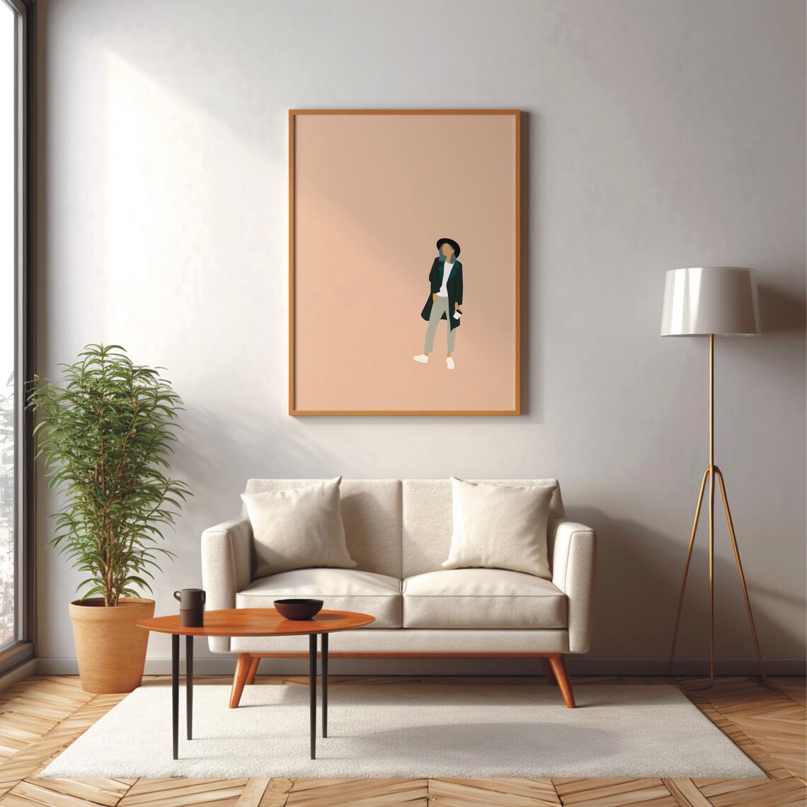 Woman With Coffee And Hat Illustration, Modern Poster - Image 2