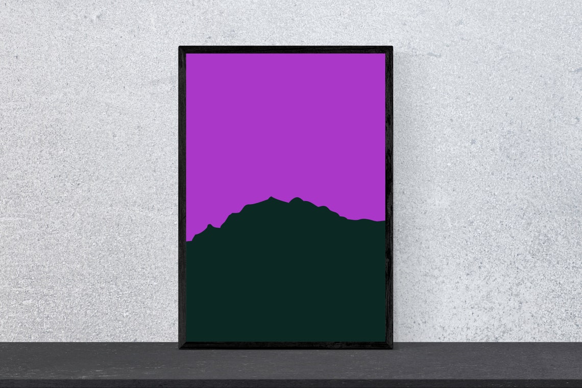 Dark Mountain Silhouette on Magenta Sky Bold Minimal Art Poster