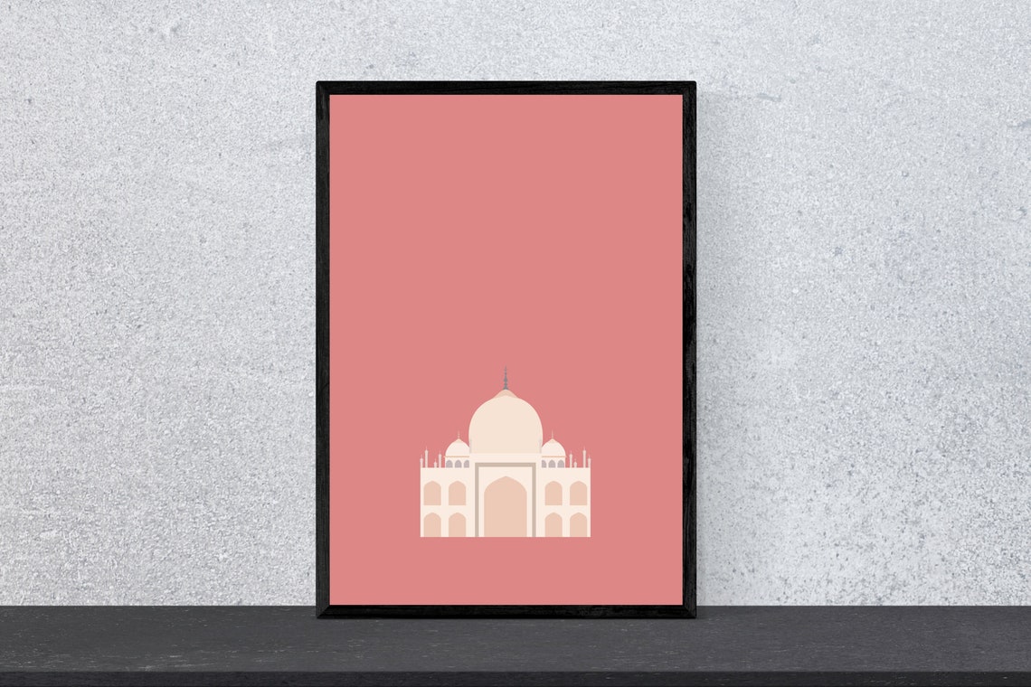 Taj Mahal Minimal Silhouette on Rose Pink Background Art Poster