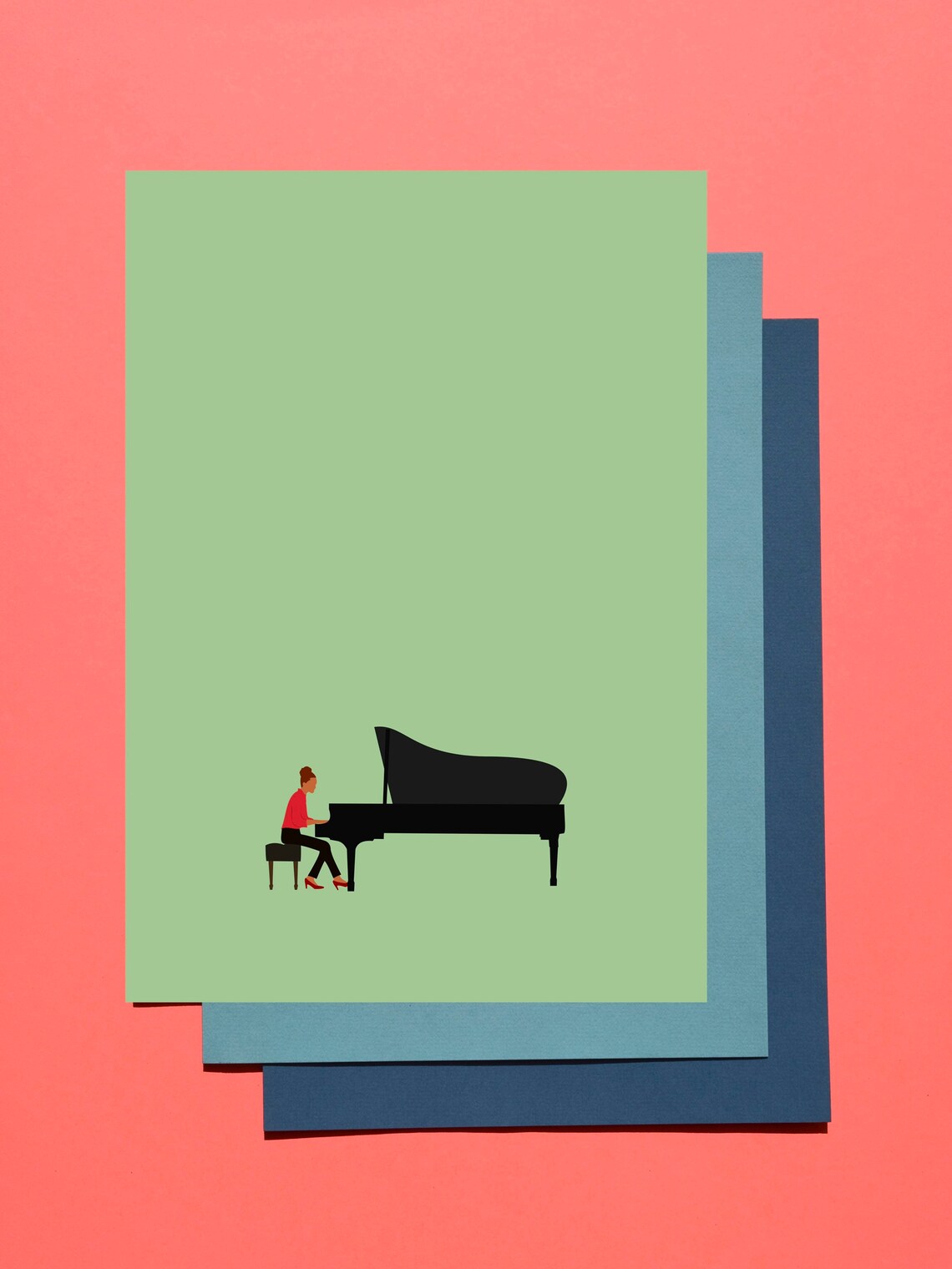 Grand Piano Player Poster, Minimal Modern Art Print - Image 3