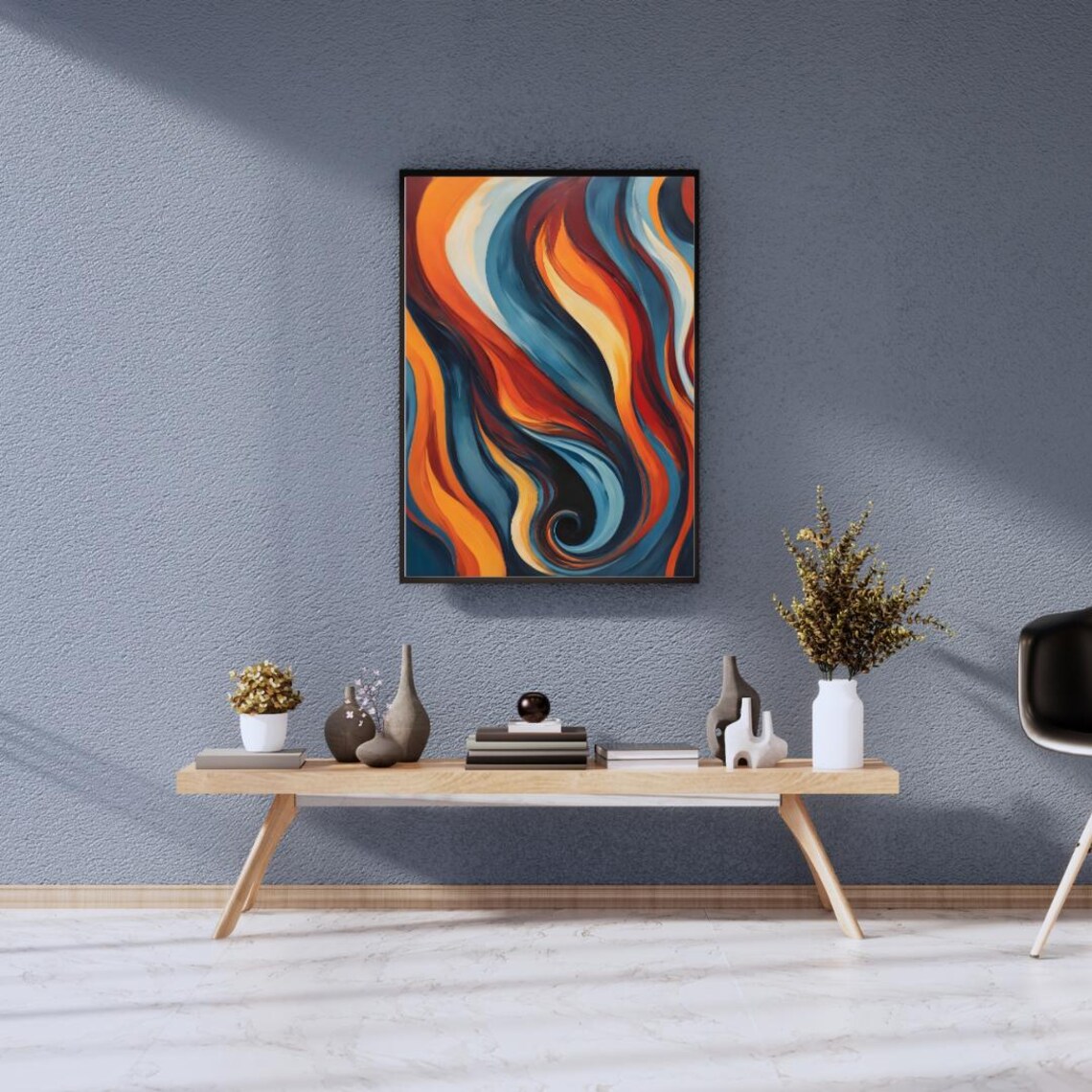 Flowing Wavy Abstract in Fiery Orange Red and Teal Art Poster - Image 2