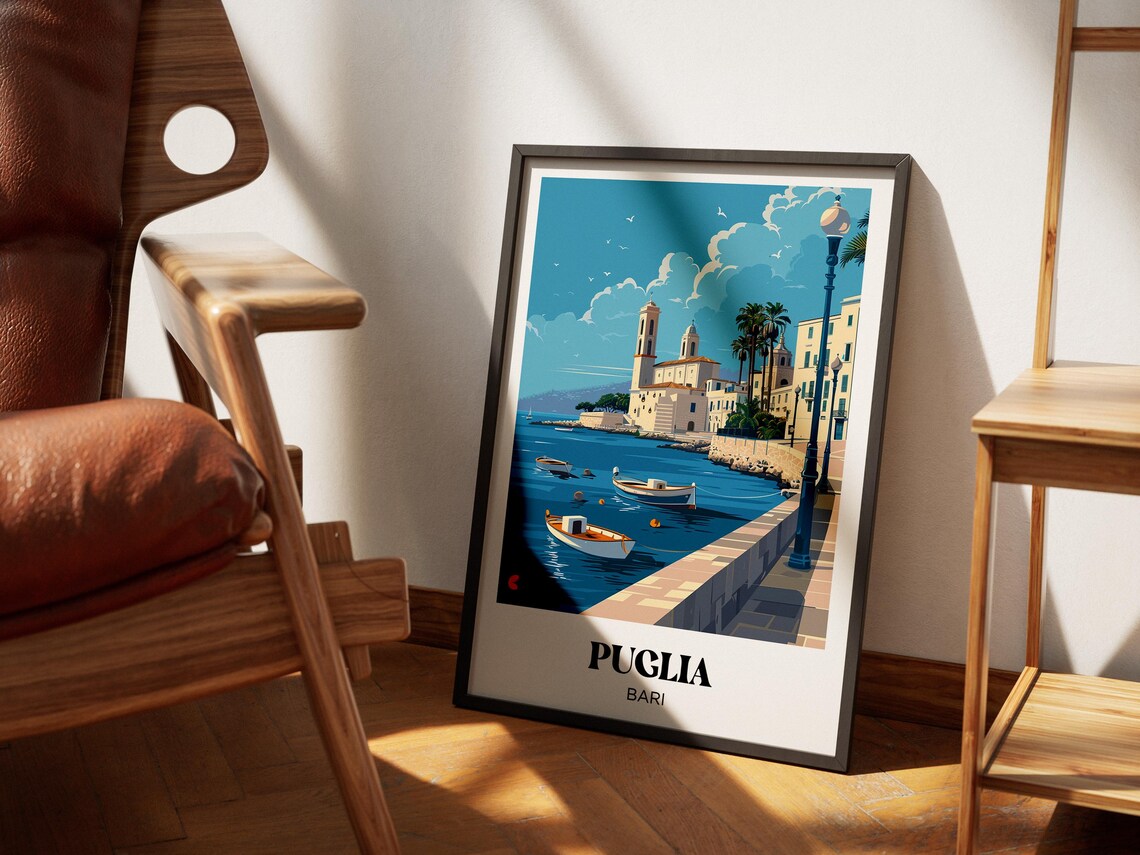 Bari Puglia Travel Poster, Italy Watercolor Decor - Image 4