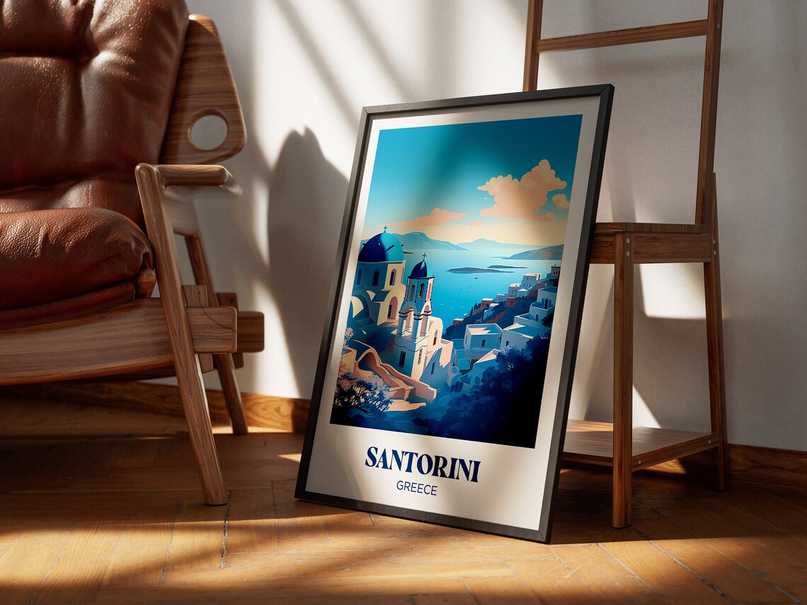 Santorin Travel Poster, Greece Watercolor Art Print - Image 3