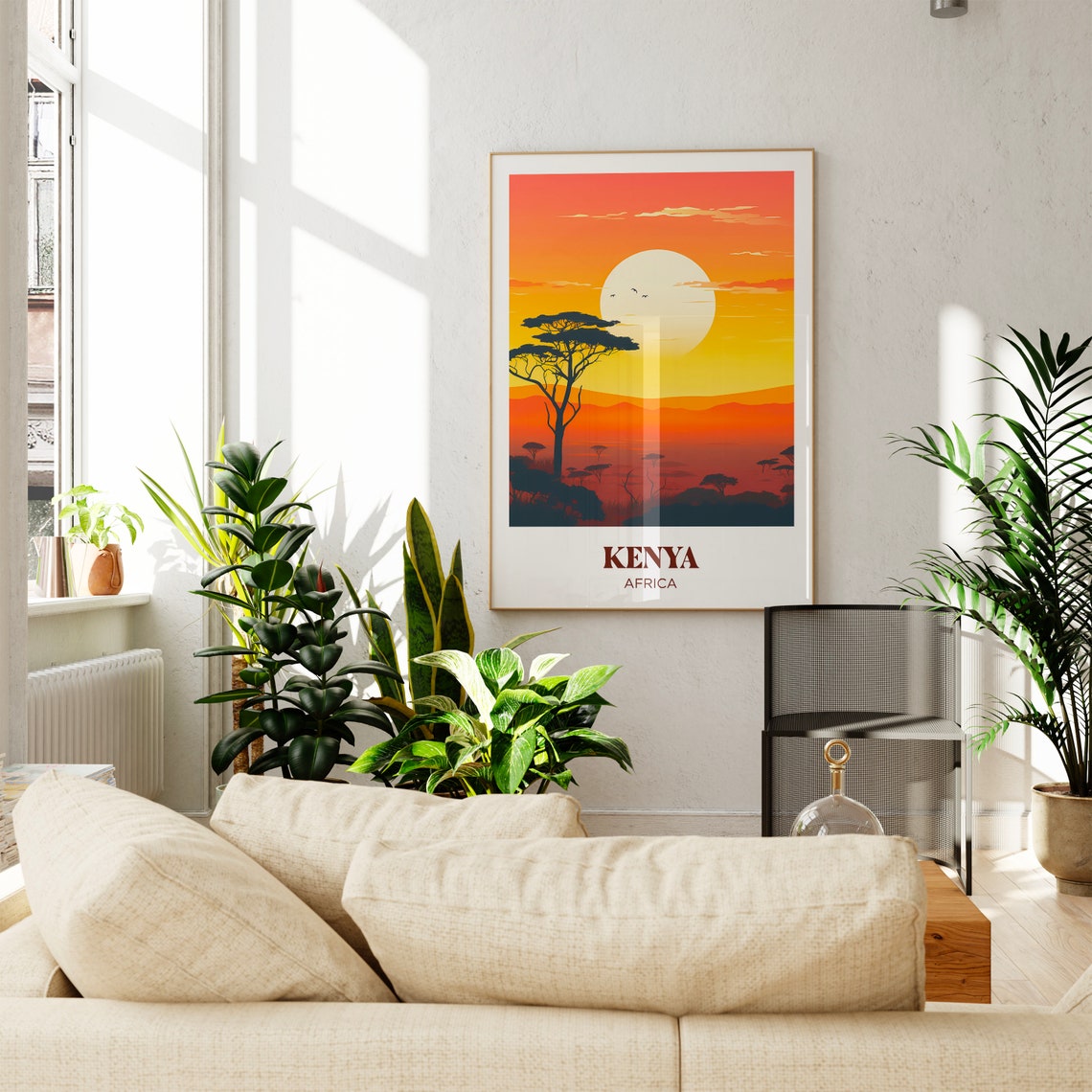 Kenya Africa Savanna Sunset Acacia Tree Wildlife Travel Poster - Image 3