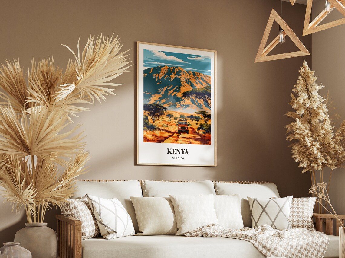 Kenya Retro Travel Poster, African Savannah Illustration - Image 2