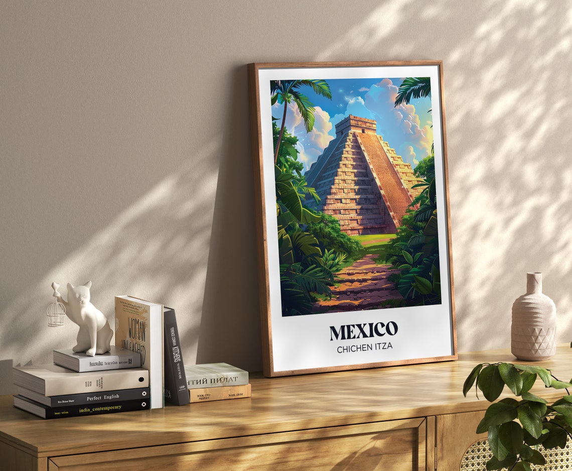 Chichen Itza Travel Poster Mexico Wall Art Print Chichen Itza Painting Illustration Mexico Watercolor Home Decor - Image 4