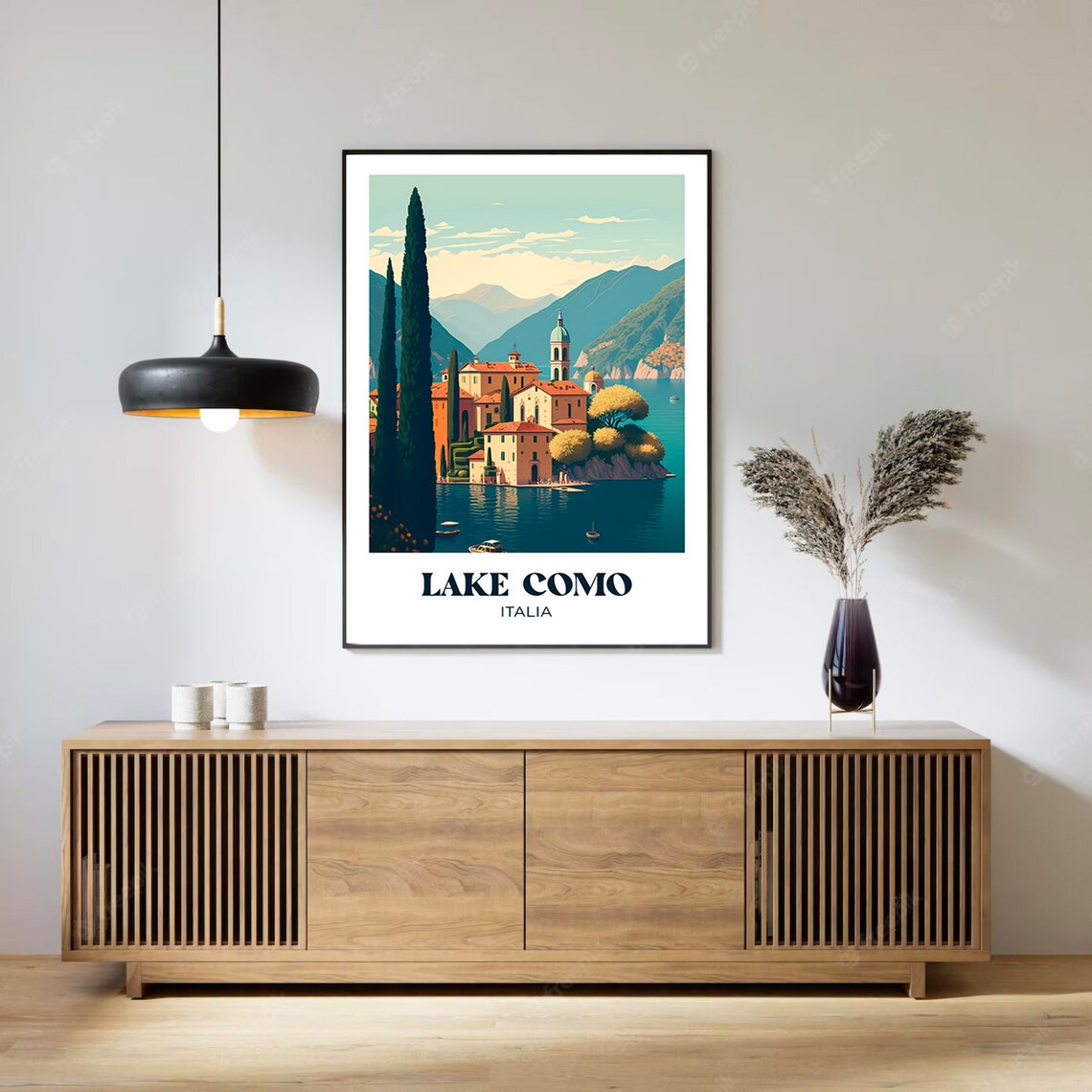Lake Como Italia Lakeside Village Cypress Trees Vintage Travel Poster - Image 2
