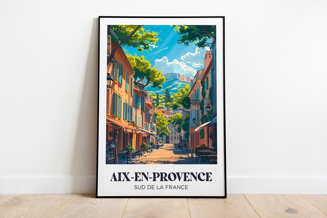 Aix-en-Provence France Sunny Old Town Street Mountain View Poster