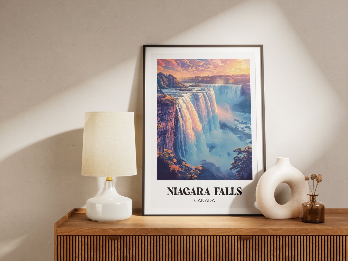 Niagara Falls Canada Horseshoe Falls Sunset Mist Retro Travel Poster - Image 3