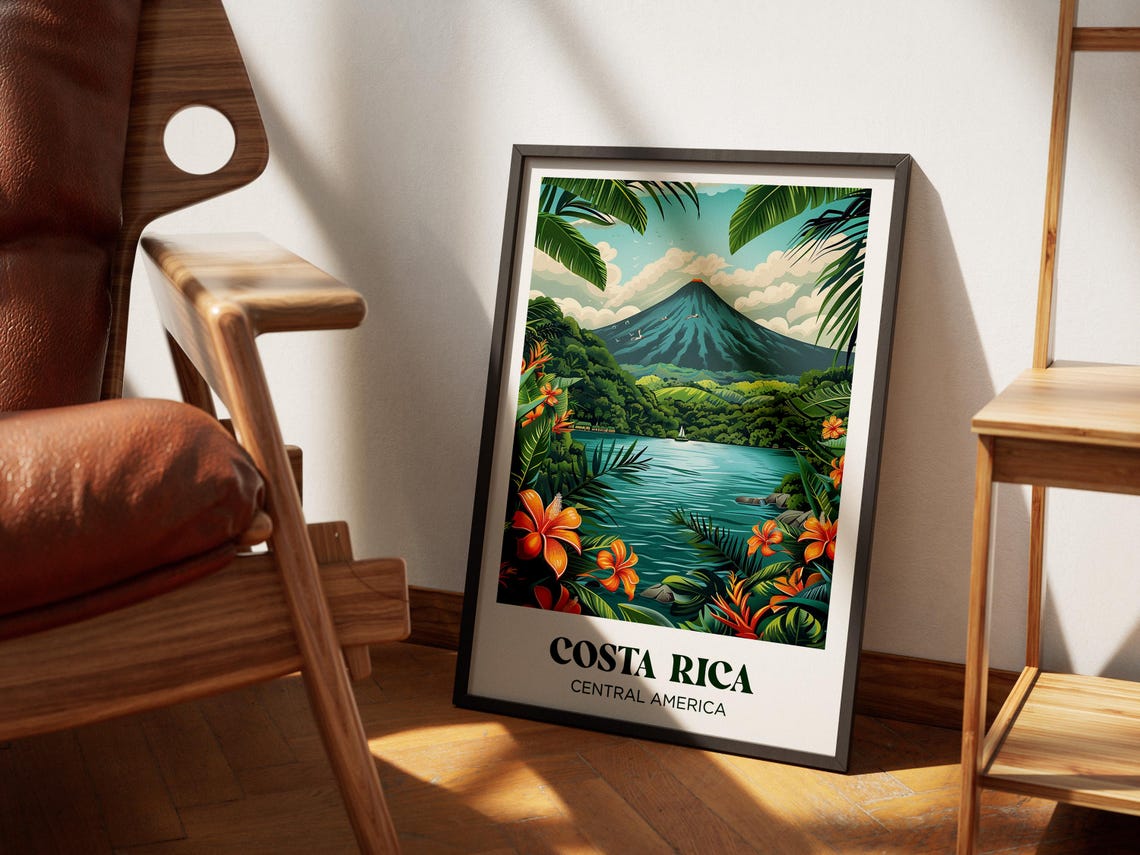 Costa Rica Volcano Lake Tropical Flowers Rainforest Travel Poster - Image 4