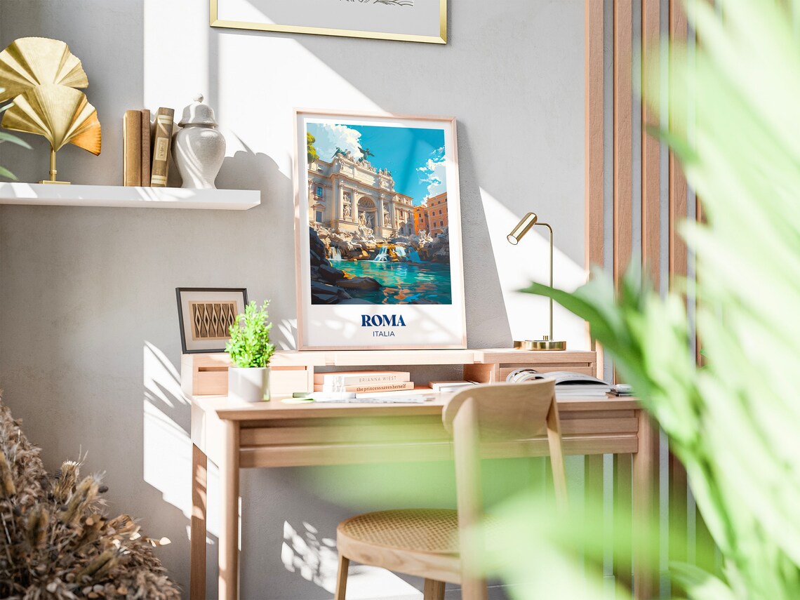Rome Travel Poster, Trevi Fountain Watercolor Art Print - Image 3