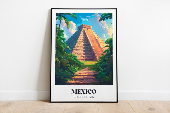 Chichen Itza Travel Poster Mexico Wall Art Print Chichen Itza Painting Illustration Mexico Watercolor Home Decor