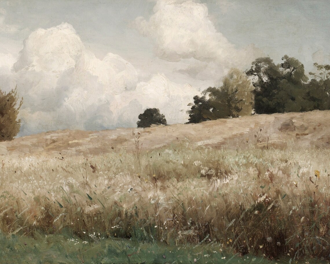 Vintage French Country Meadow Landscape Art Print - Image 2