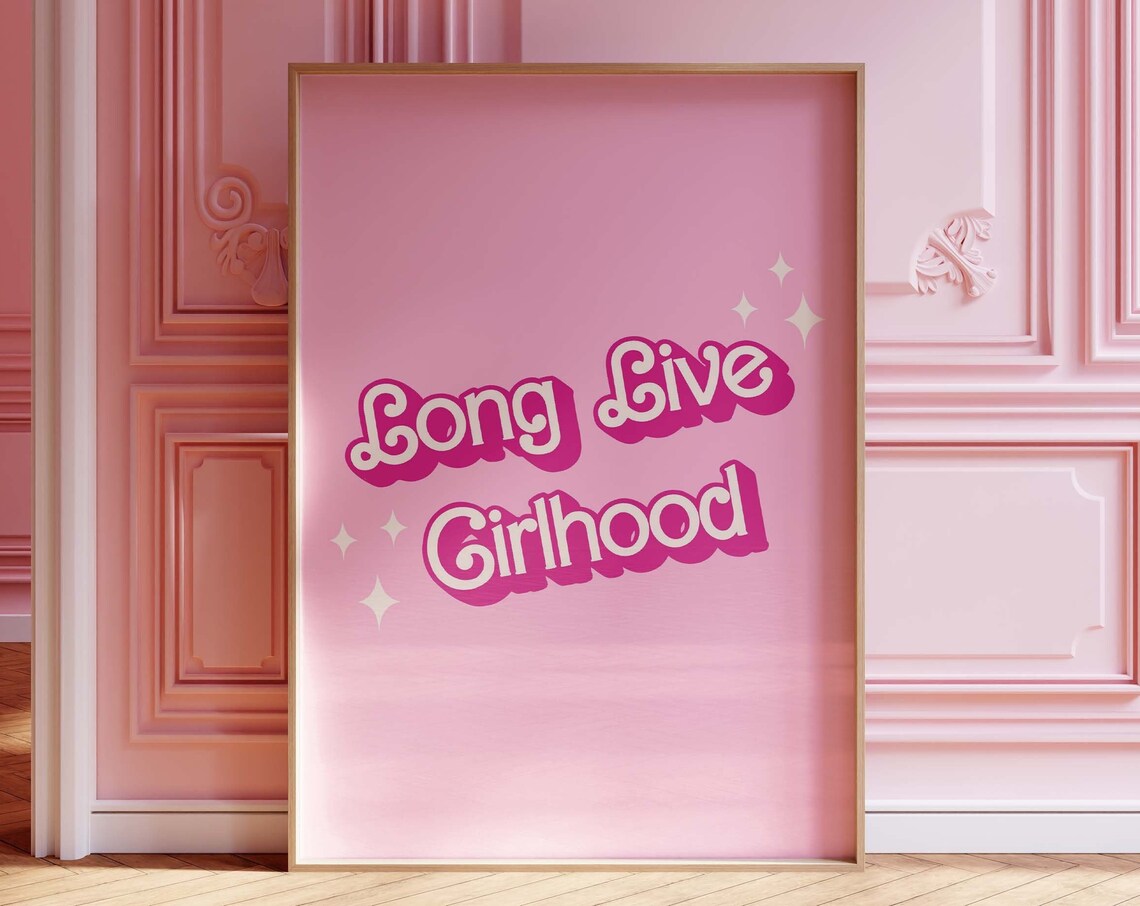 Long Live Girlhood Retro Pink Script Typography Quote Poster