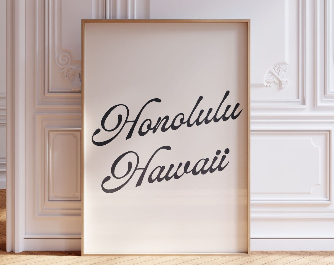 Honolulu Hawaii Travel Poster, Retro Summer Script