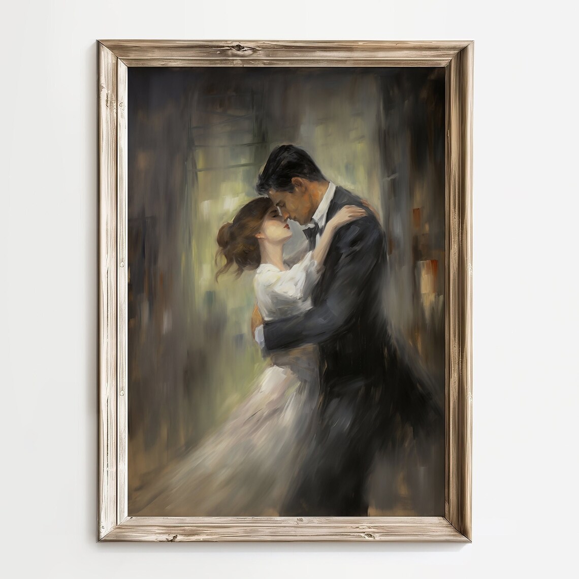 Romantic Embracing Couple Moody Vintage Oil Painting Love Poster