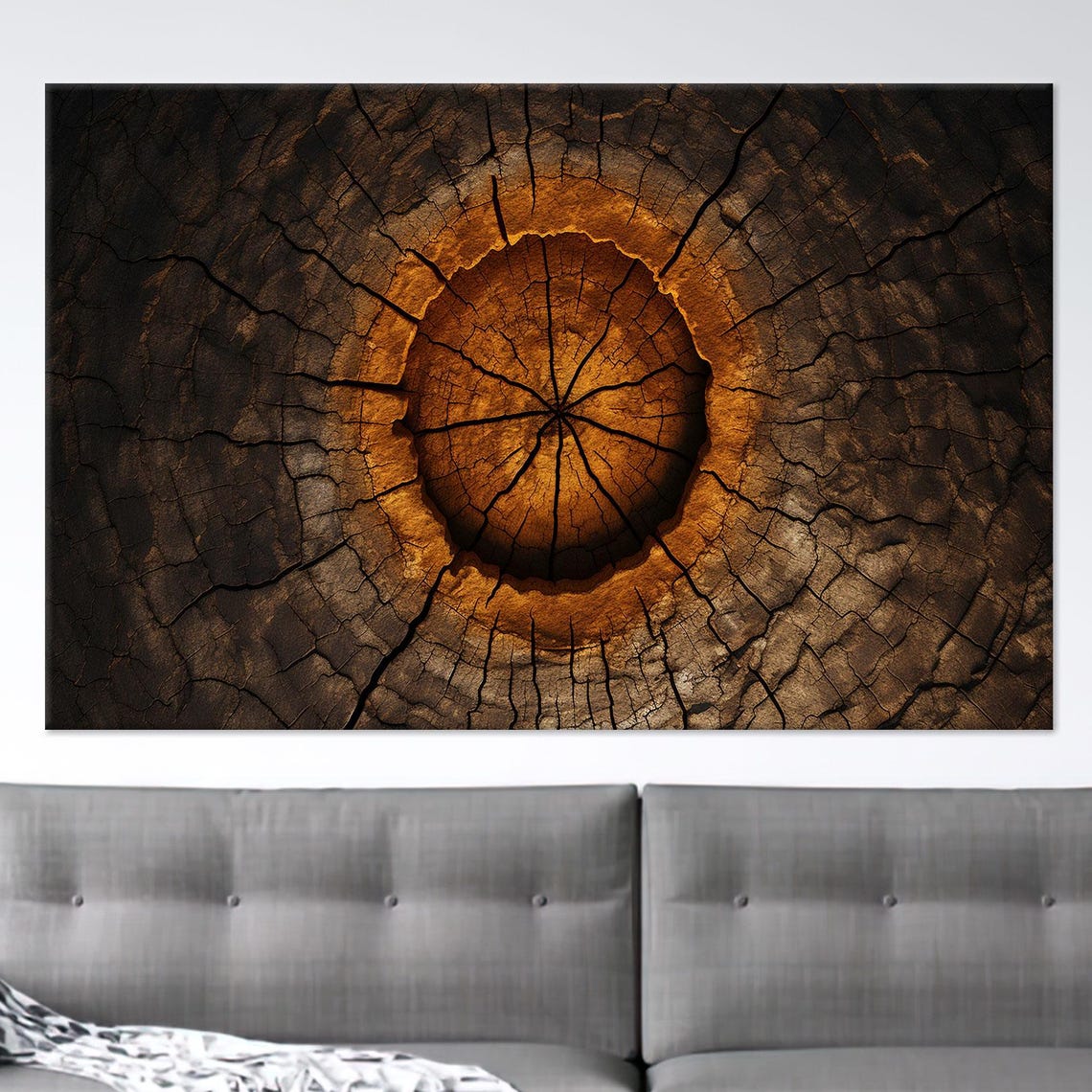 Golden Tree Trunk Cross Section Cracked Bark Nature Texture Poster