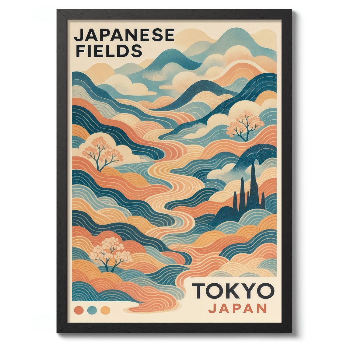 Japanese Fields Tokyo Rolling Hills Wavy Landscape Art Poster