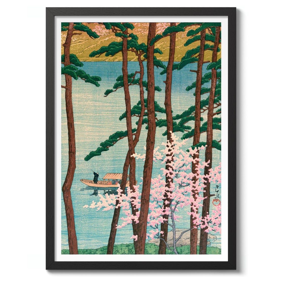 Spring In Arashiyama Japanese Cherry Blossom Lake Woodblock Poster