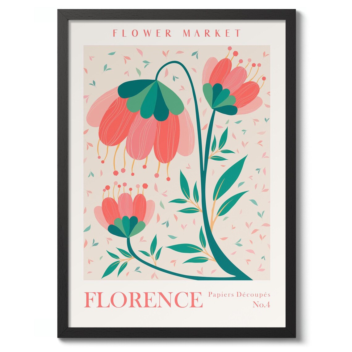 Florence Flower Market No 4 Papiers Decoupes Coral Floral Poster